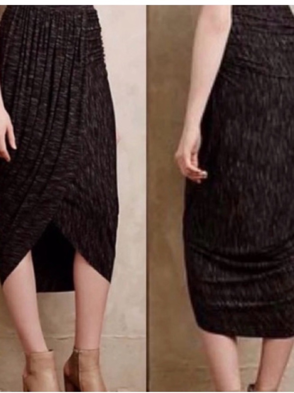 Anthropologie Nona Heather Gray Faux Wrap-Front Midi Skirt Medium